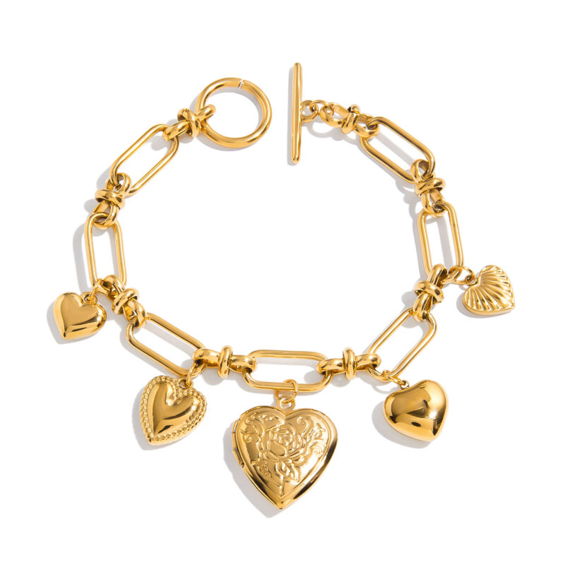 Romantic Gold Heart Pendant OT Clasp Bracelet