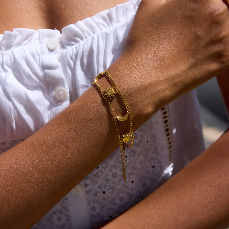 Classic Gold Sun Moon Charm Bracelet - Image 3