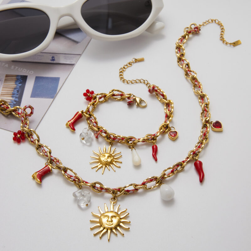 Red Crystal Chili Boot Charm Bracelet - Image 4