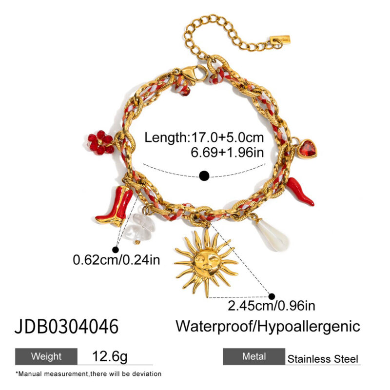 Red Crystal Chili Boot Charm Bracelet - Image 5