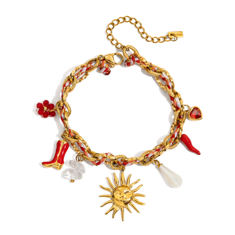 Red Crystal Chili Boot Charm Bracelet