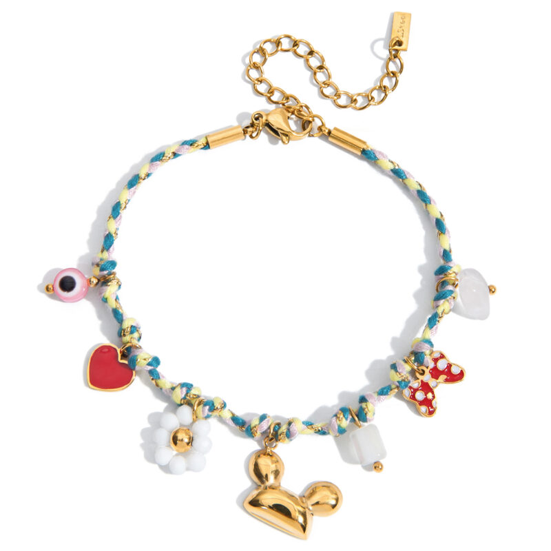 Pink Evil Eye Crystal Bead Bracelet