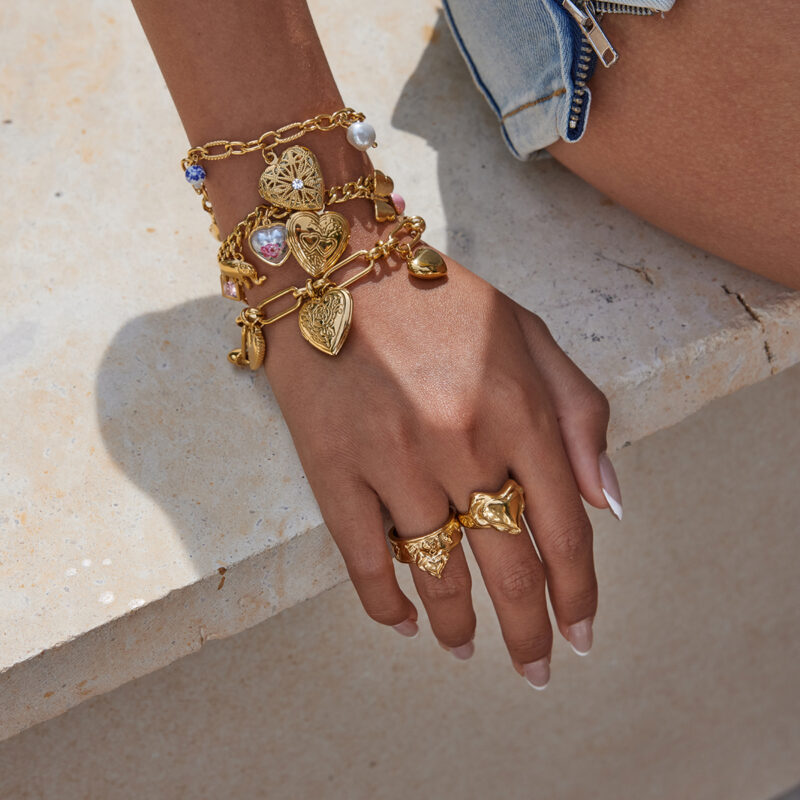 Romantic Gold Pink Zirconia Elephant Butterfly Bracelet - Image 3