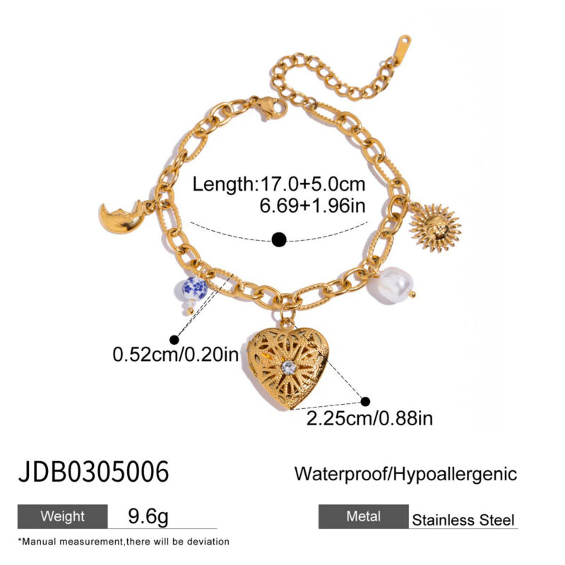 Romantic Gold Ceramic Pearl Smiley Sun Moon Bracelet - Image 5
