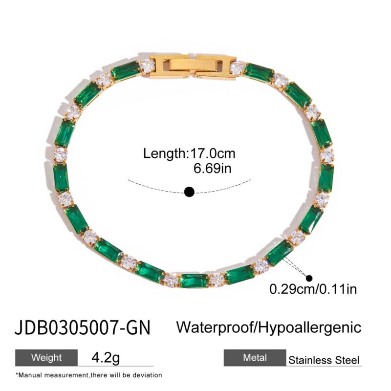 Classic Gold Green Square White Round Zirconia Bracelet - Image 4