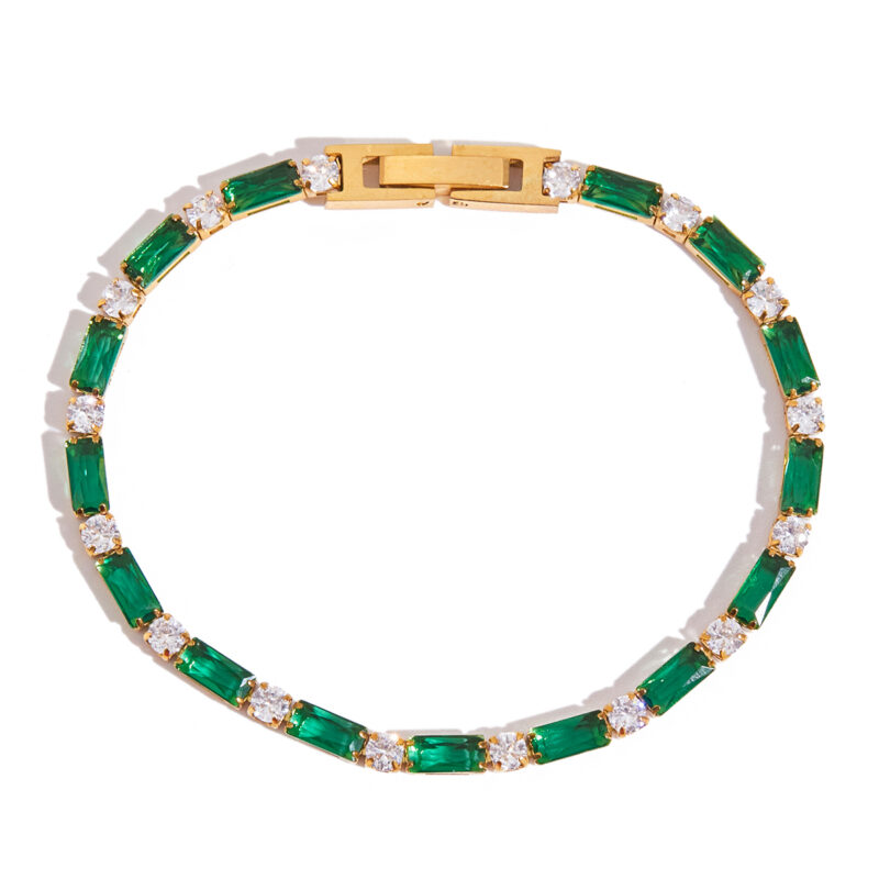 Classic Gold Green Square White Round Zirconia Bracelet