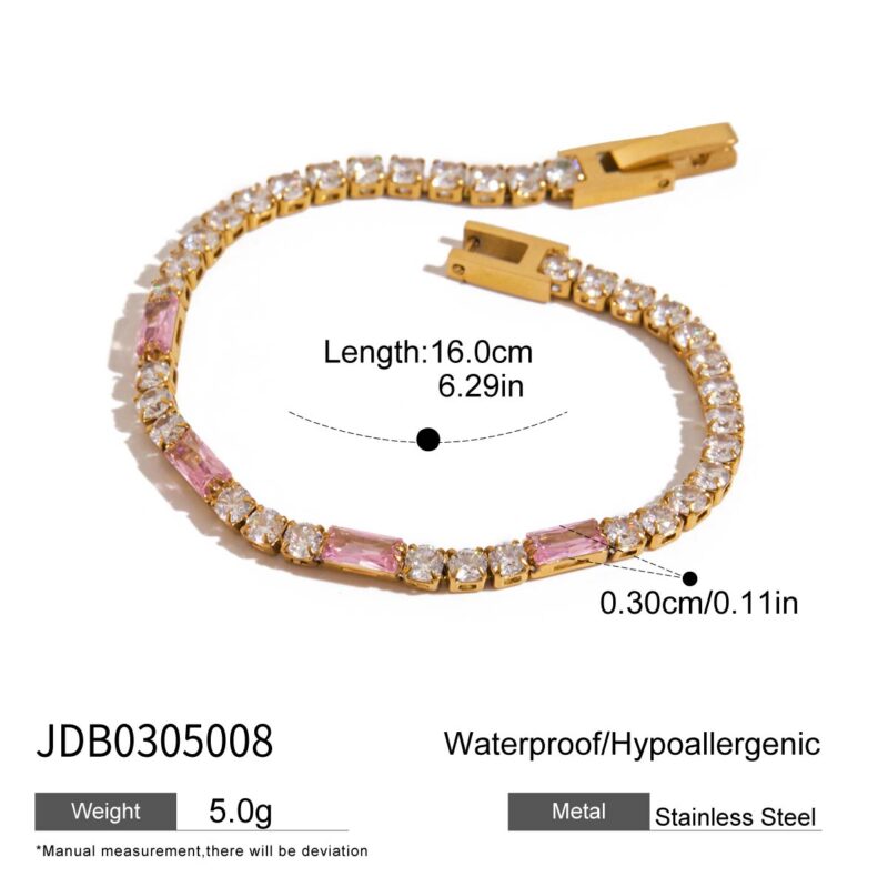 Classic Gold Pink Rectangular White Round Zirconia Bracelet - Image 3