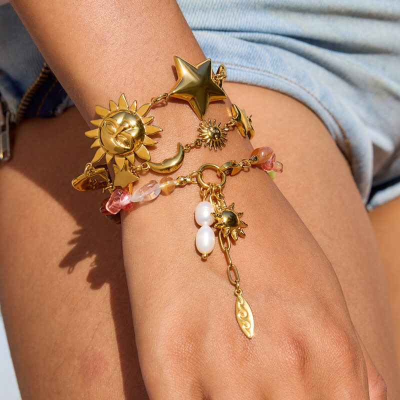 Vintage Gold Natural Stone Turquoise Pearl Bracelet - Image 2