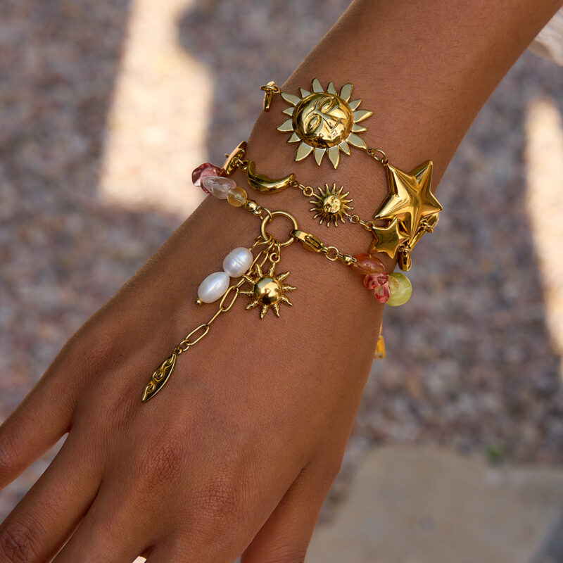 Vintage Gold Natural Stone Turquoise Pearl Bracelet - Image 3