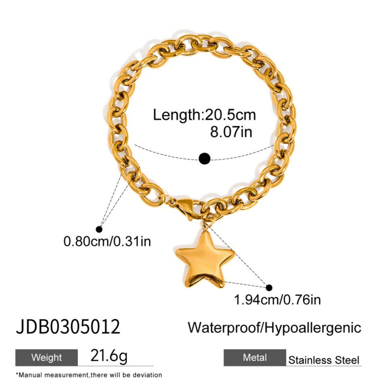 18K Gold Five-Pointed Star Pendant Bracelet - Image 5