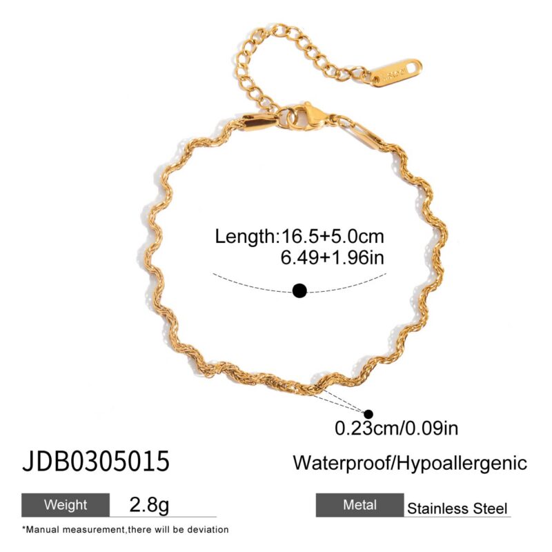 Classic Gold Twisted Wave Chain Bracelet - Image 4