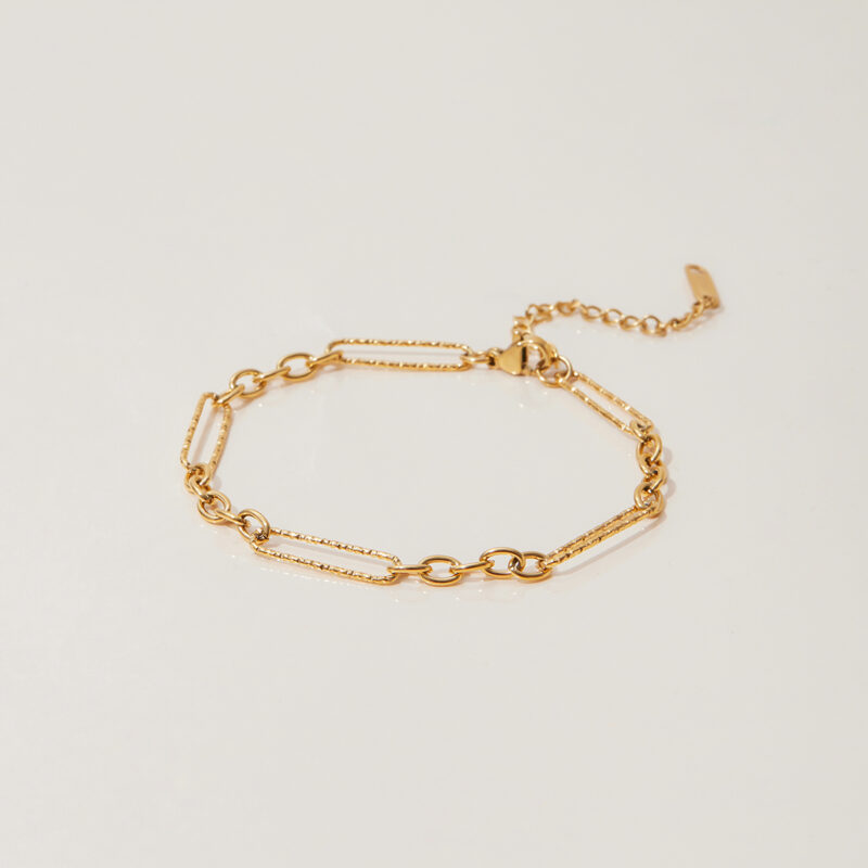 Classic Gold Hammered Paperclip Chain Bracelet - Image 2