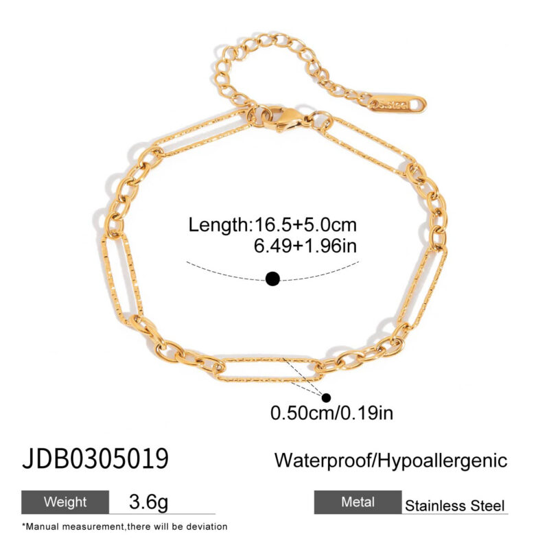 Classic Gold Hammered Paperclip Chain Bracelet - Image 3