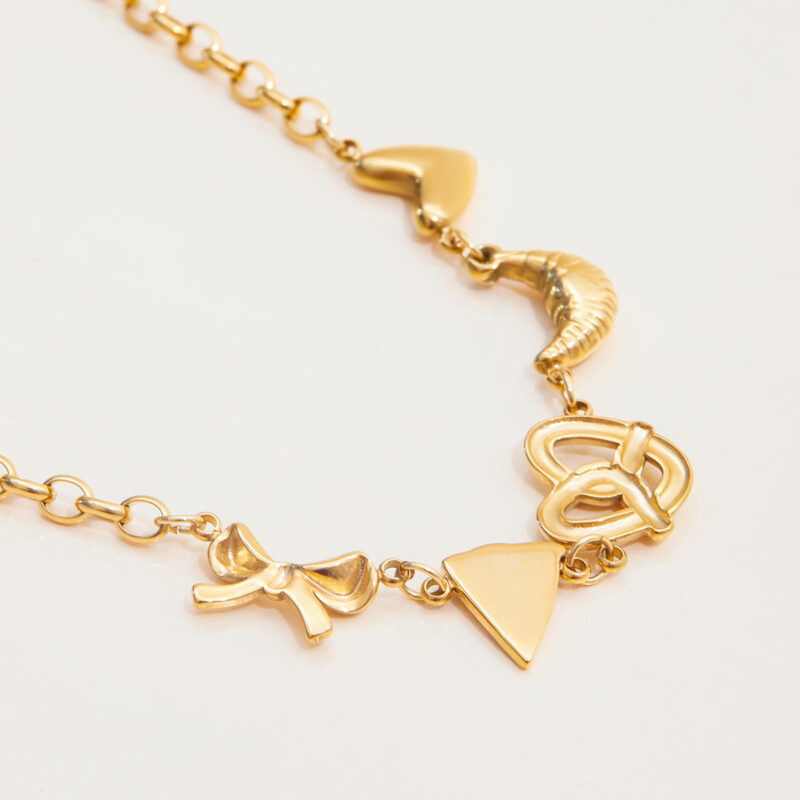Romantic Gold Heart Croissant Pretzel Pizza Bracelet - Image 3