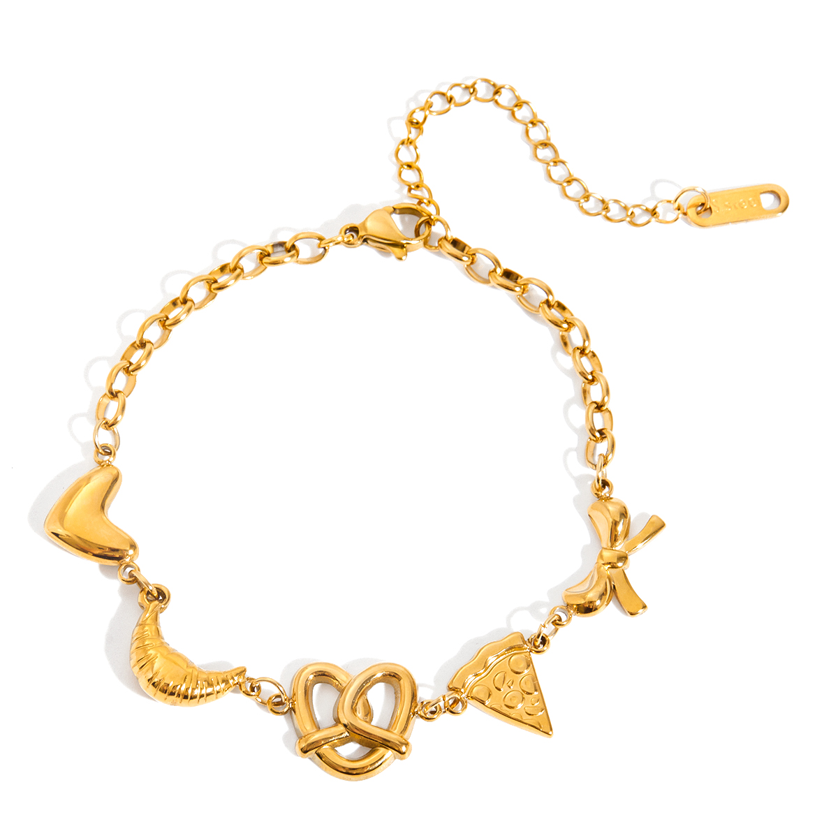 Romantic Gold Heart Croissant Pretzel Pizza Bracelet