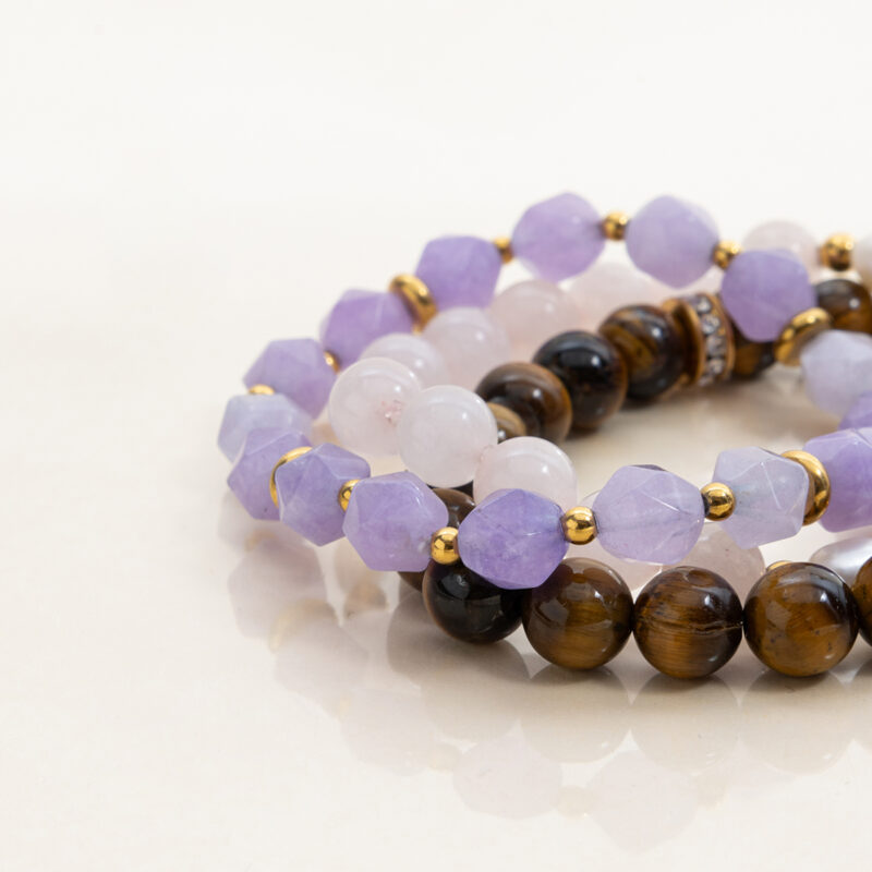 Gold Stainless Steel Amethyst Stone Beaded Bracelet - Image 4