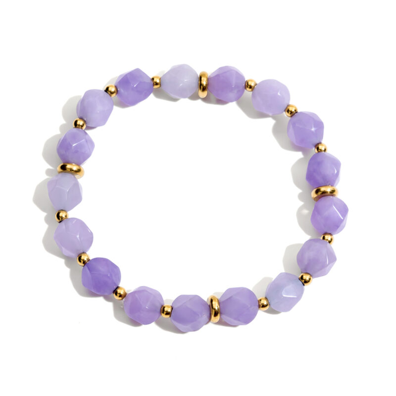 Gold Stainless Steel Amethyst Stone Beaded Bracelet