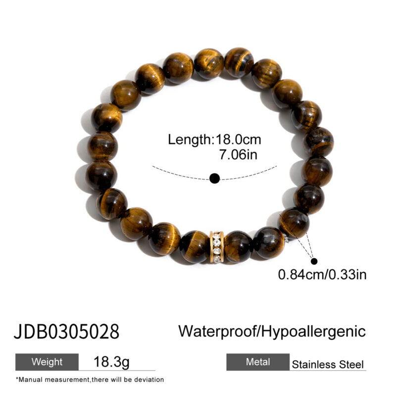 Gold Stainless Steel Tiger Eye Crystal Bead Bracelet - Image 4
