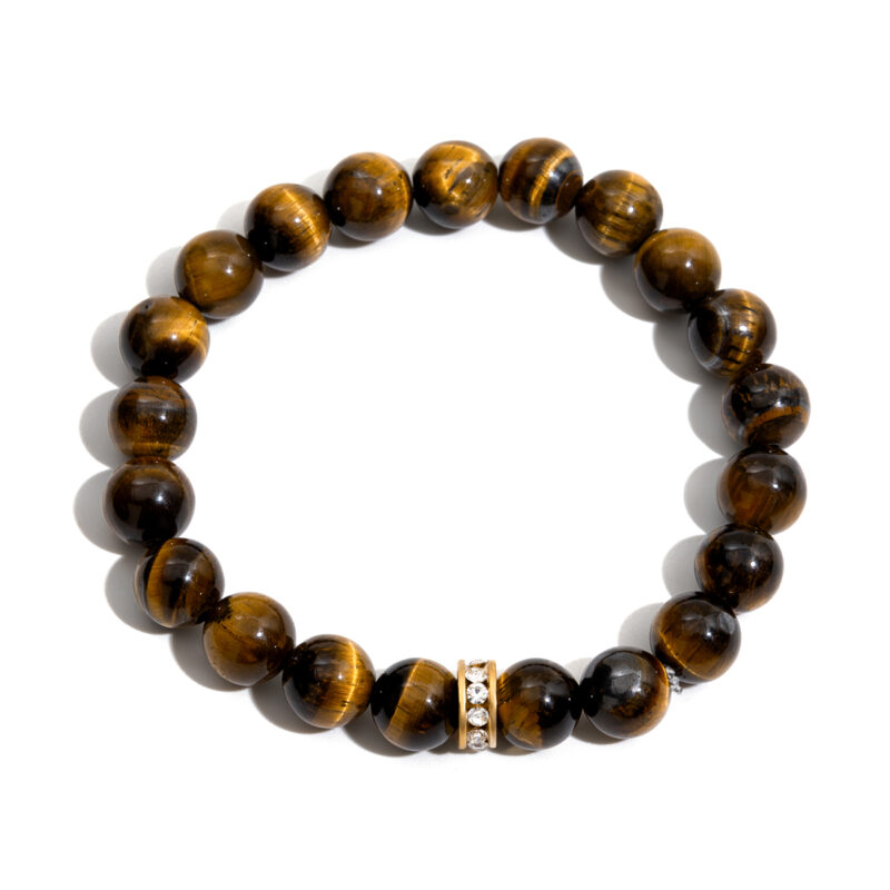 Gold Stainless Steel Tiger Eye Crystal Bead Bracelet