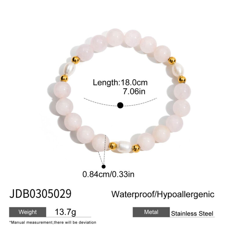 Gold Stainless Steel Pink Crystal Freshwater Pearl Bracelet - Image 4
