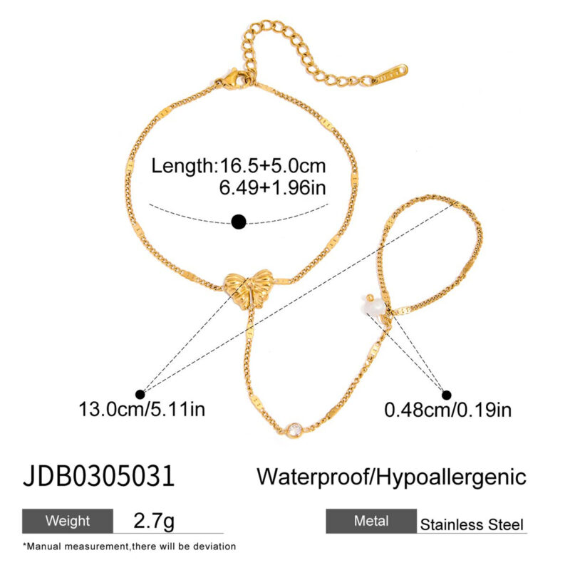 Gold Pearl Butterfly Stacking Finger Bracelet - Image 5