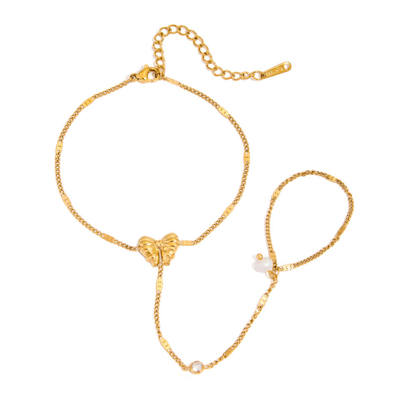 Gold Pearl Butterfly Stacking Finger Bracelet