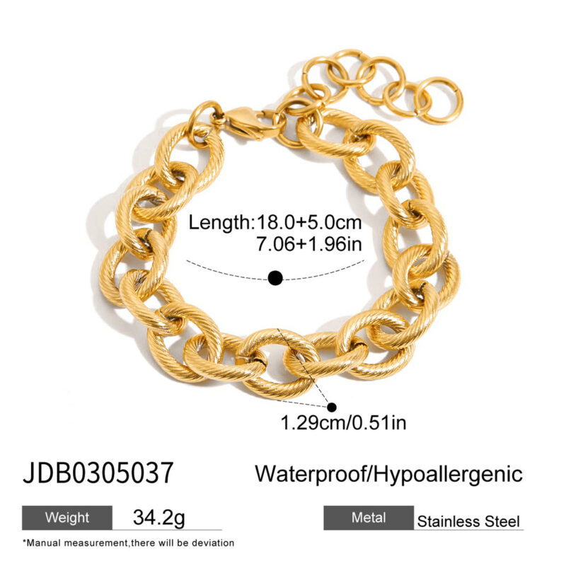 Vintage Gold Ribbed Thick Cross Chain Bracelet - Image 5