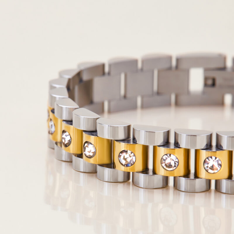 Gold Silver Plated White Diamond Watch Chain Bracelet - Image 4