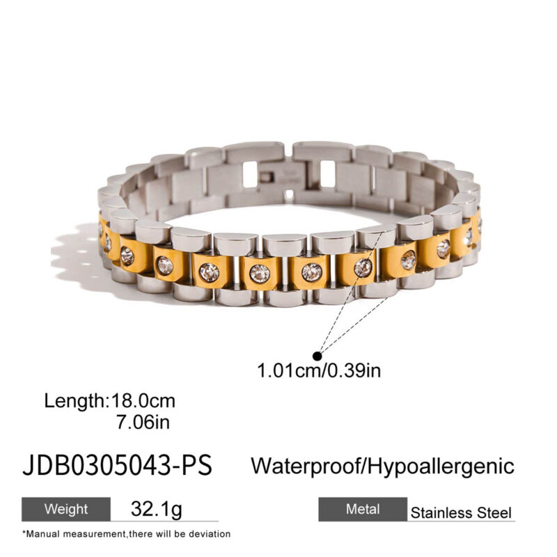 Gold Silver Plated White Diamond Watch Chain Bracelet - Image 5