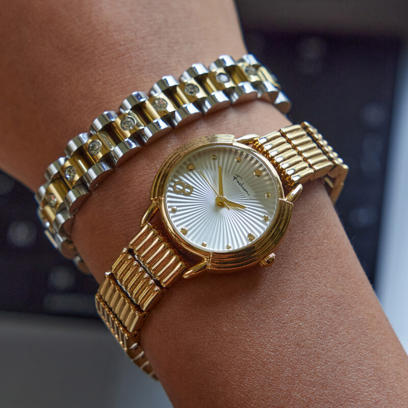 Gold Silver Plated White Diamond Watch Chain Bracelet - Image 2