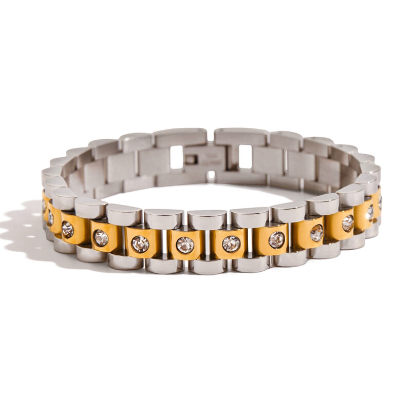 Gold Silver Plated White Diamond Watch Chain Bracelet