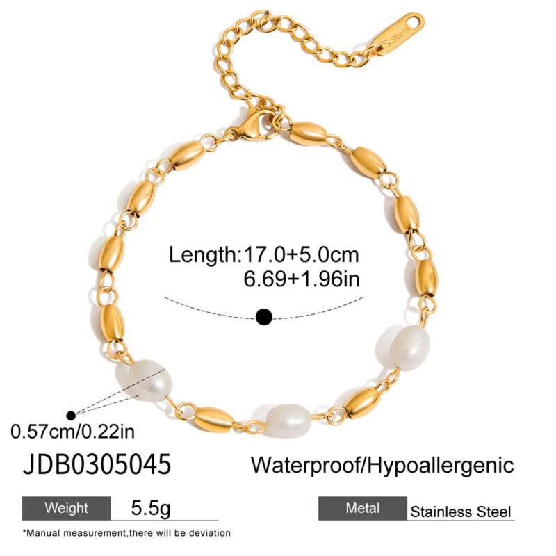 Freshwater Pearl Bracelet Gold Stainless Steel - Image 4