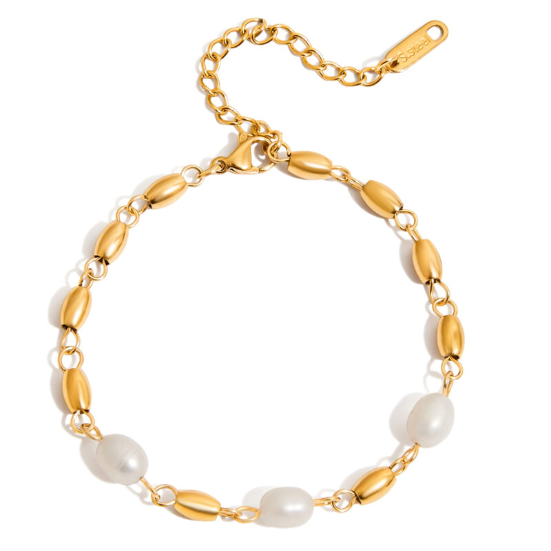 Freshwater Pearl Bracelet Gold Stainless Steel