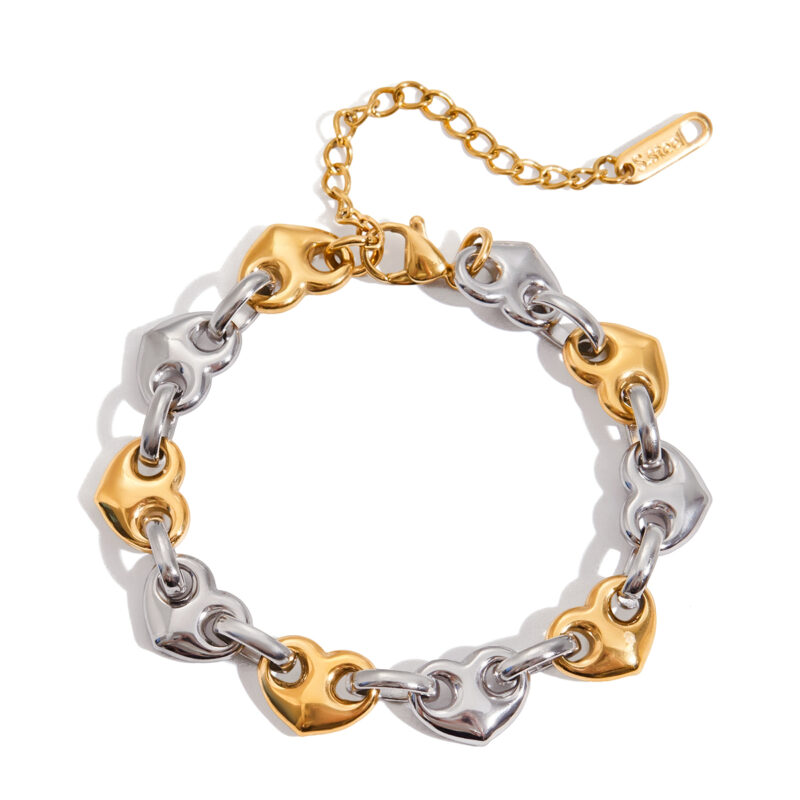Two Tone Heart Toggle Chain Bracelet