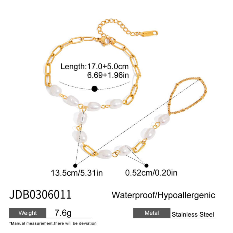 Freshwater Pearl Double Chain Bracelet - Image 4
