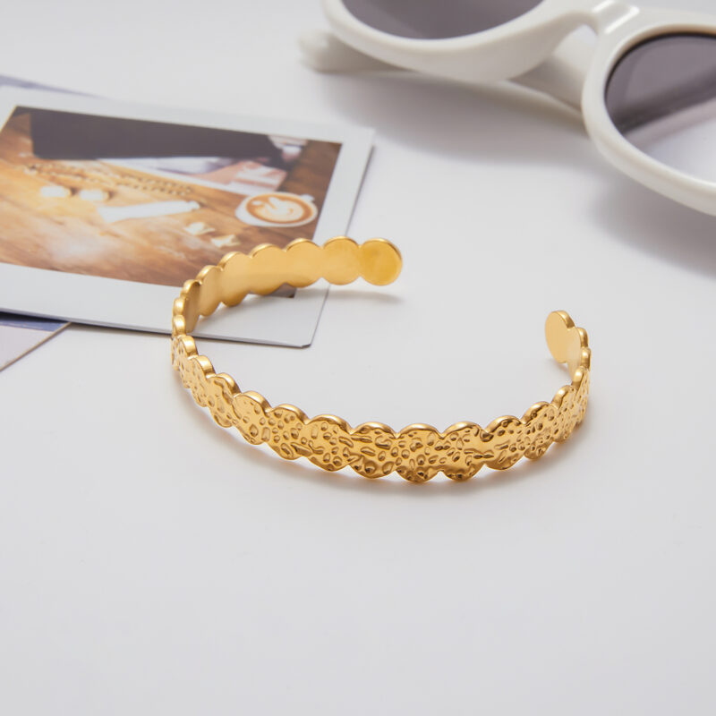 Hammered Round Open Cuff Bracelet - Image 7