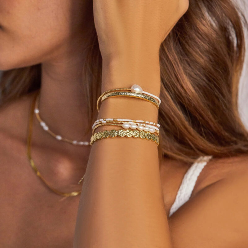 Hammered Round Open Cuff Bracelet - Image 3