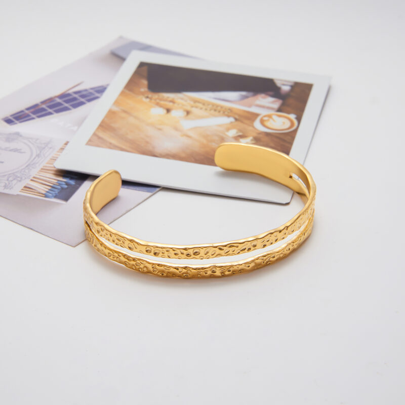 Hammered Double Layer Open Cuff Bracelet - Image 5