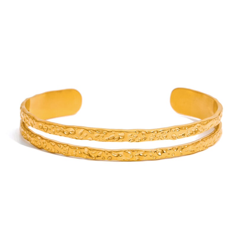 Hammered Double Layer Open Cuff Bracelet