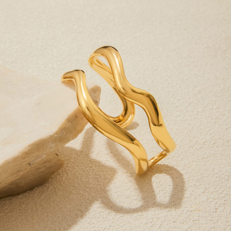 Wave Line Dual Open Cuff Bracelet - Image 4