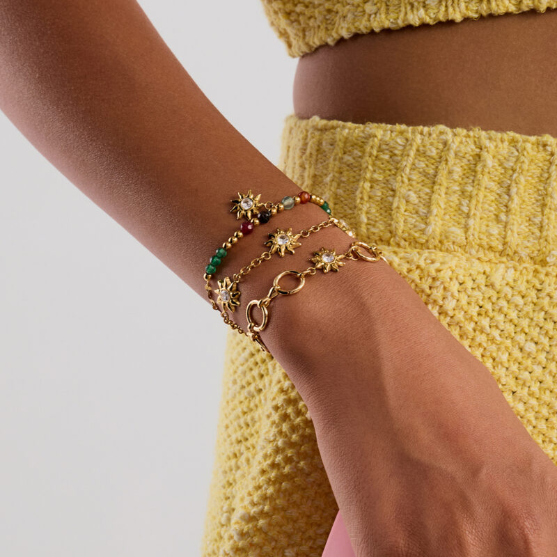 Open Link Bracelet with Sun Zircon Charm - Image 3