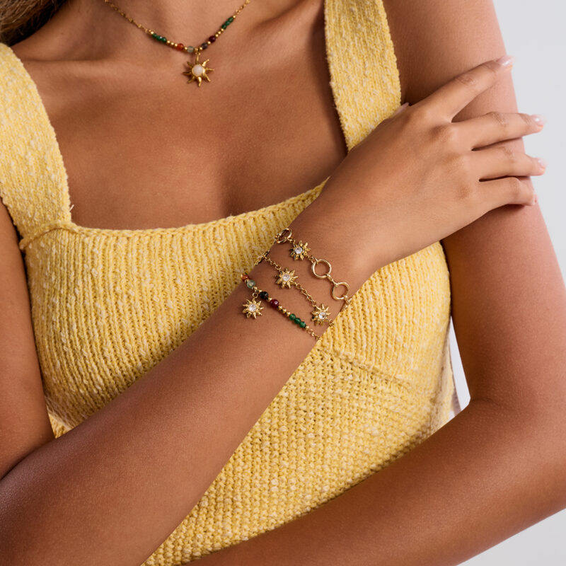 Open Link Bracelet with Sun Zircon Charm - Image 2