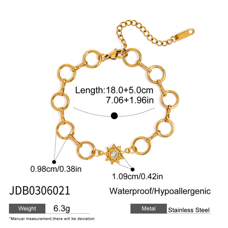 Open Link Bracelet with Sun Zircon Charm - Image 4