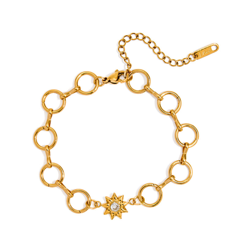 Open Link Bracelet with Sun Zircon Charm