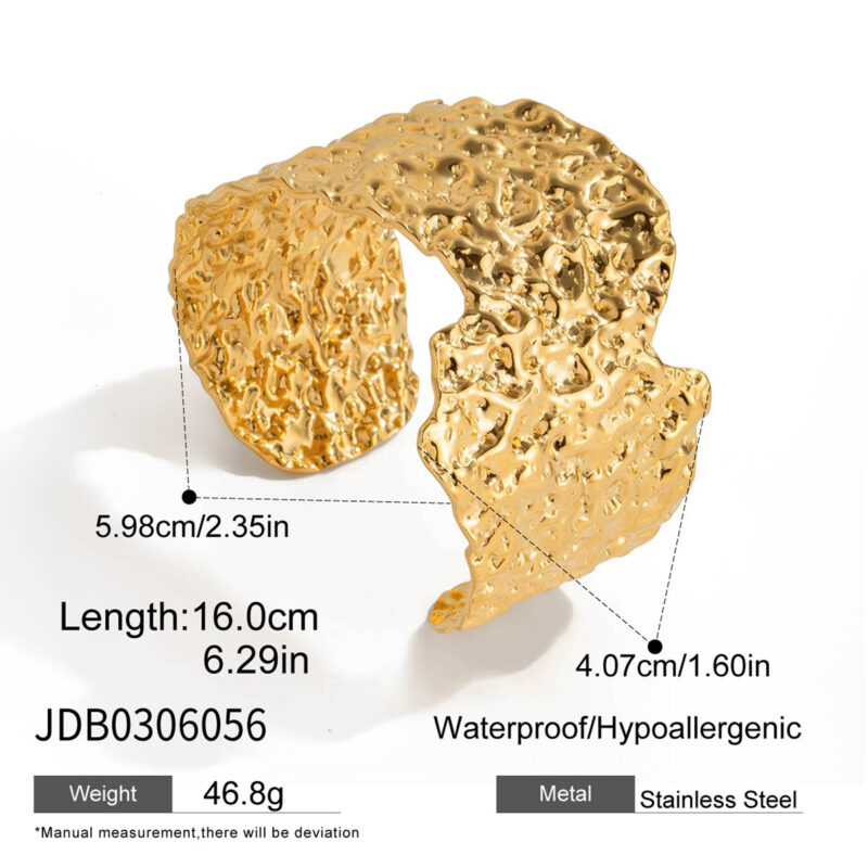 Textured Wide Open Cuff Bracelet in Gold Finish - Image 4