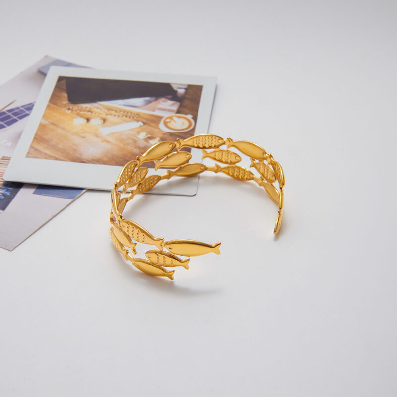 Triple Fish Motif Adjustable Cuff Bracelet - Image 2