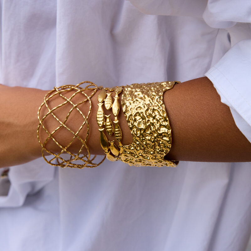 Textured Wide Open Cuff Bracelet in Gold Finish - Image 2