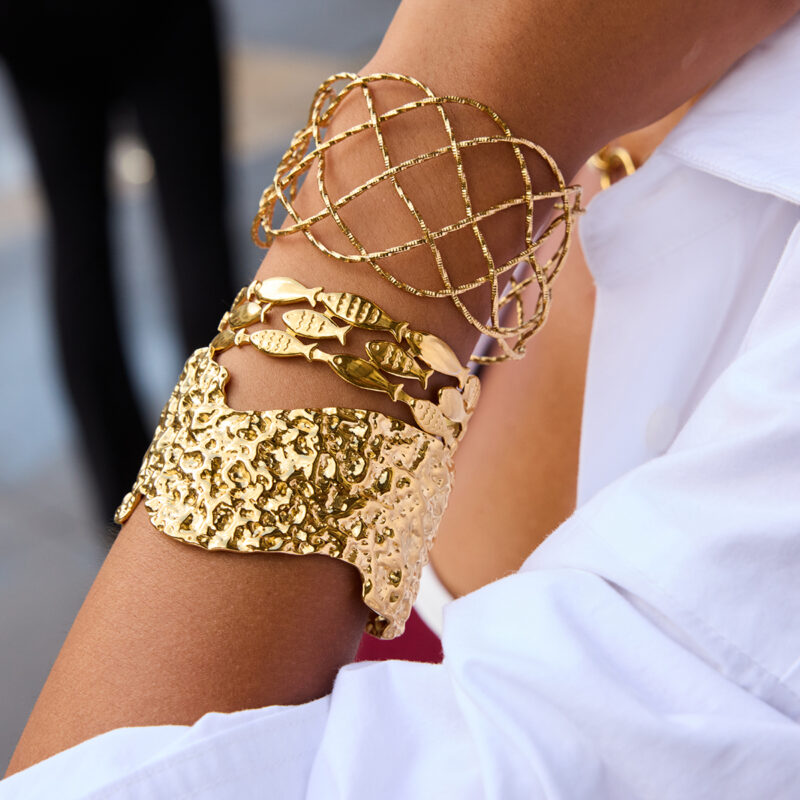 Textured Wide Open Cuff Bracelet in Gold Finish - Image 3