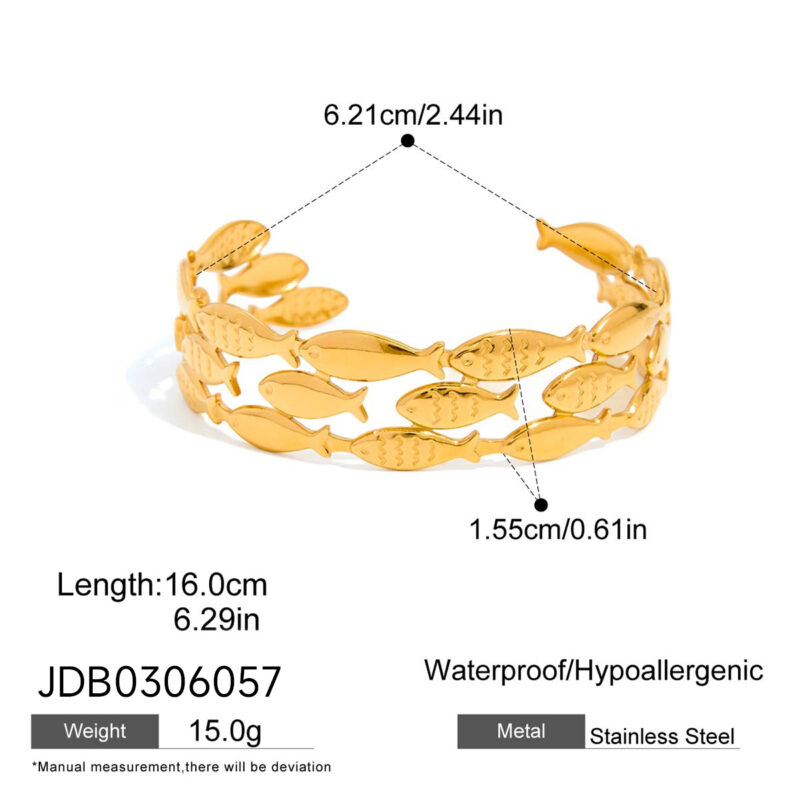 Triple Fish Motif Adjustable Cuff Bracelet - Image 4