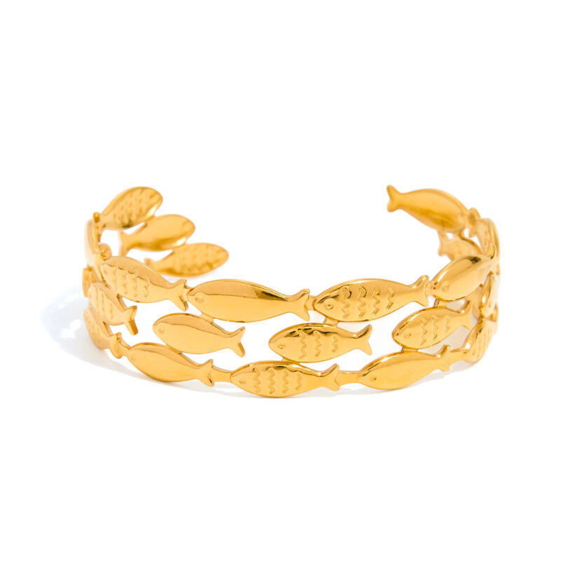 Triple Fish Motif Adjustable Cuff Bracelet